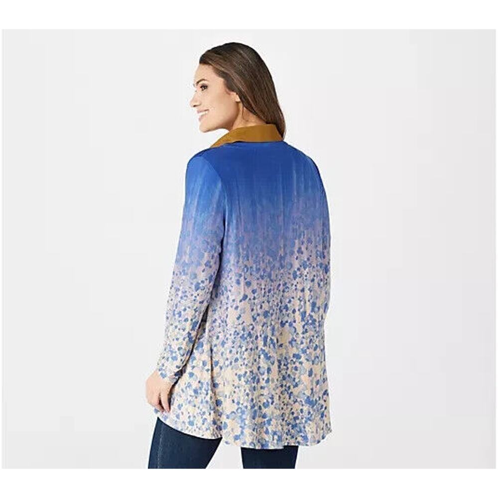 LOGO by Lori Goldstein Printed Ombre Knit Button Front Cardigan Plus Size 3X - Picture 2 of 15